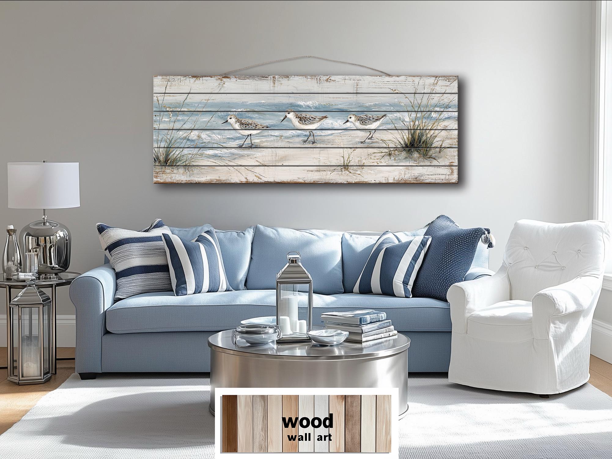 Sandpipers on the Beach Long Narrow Wood Wall Art For Beach House Decor
