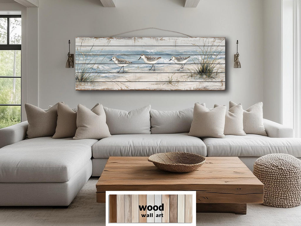 Sandpipers on the Beach Long Narrow Wood Wall Art For Beach House Decor