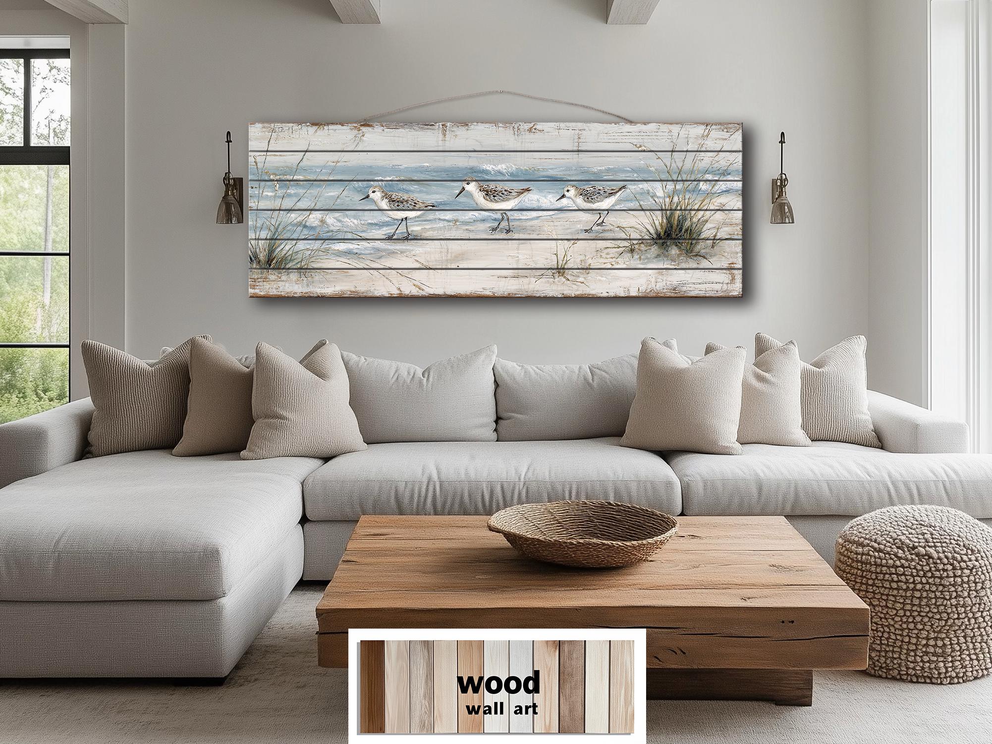 Sandpipers on the Beach Long Narrow Wood Wall Art For Beach House Decor