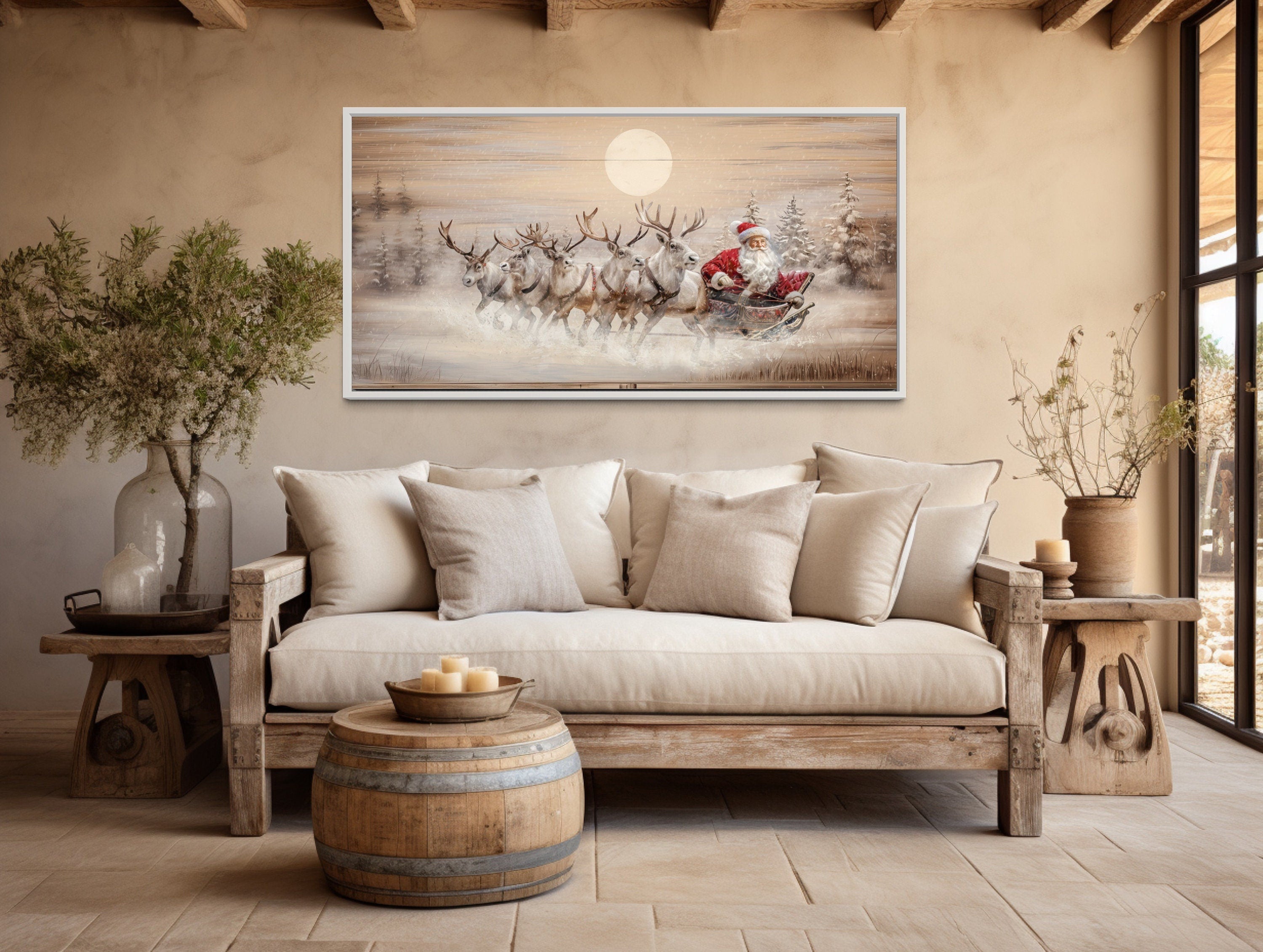 Santa Claus Wall Art - Rustic Wooden Christmas Canvas | Farmhouse Holiday Decor