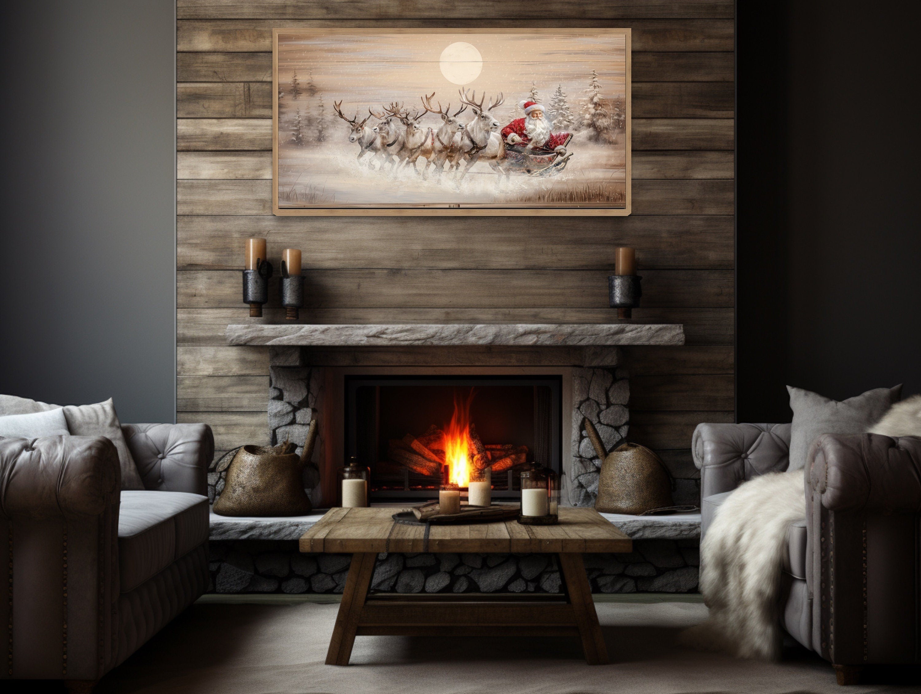Santa Claus Wall Art - Rustic Wooden Christmas Canvas | Farmhouse Holiday Decor