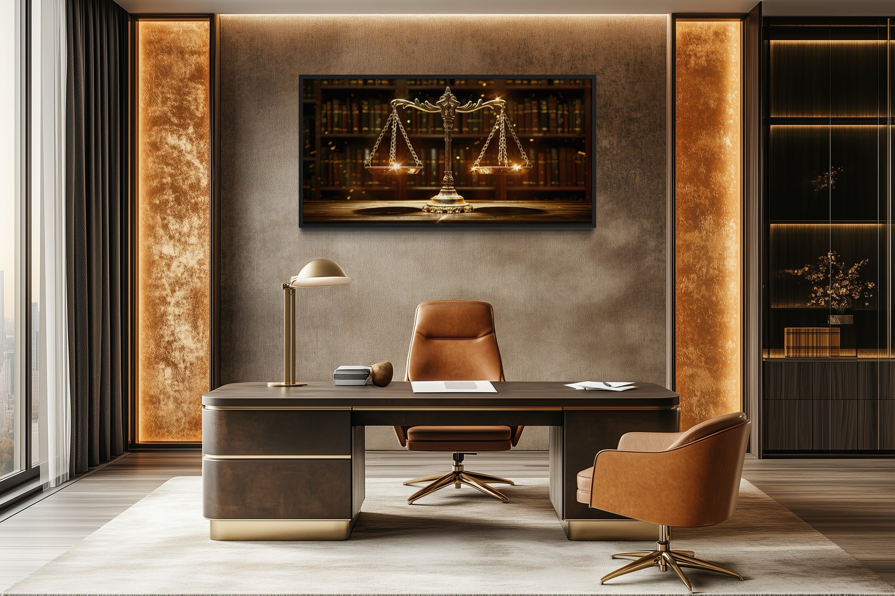 Scales Of Justice Wall Art – Framed Canvas Print For Law Office Decor
