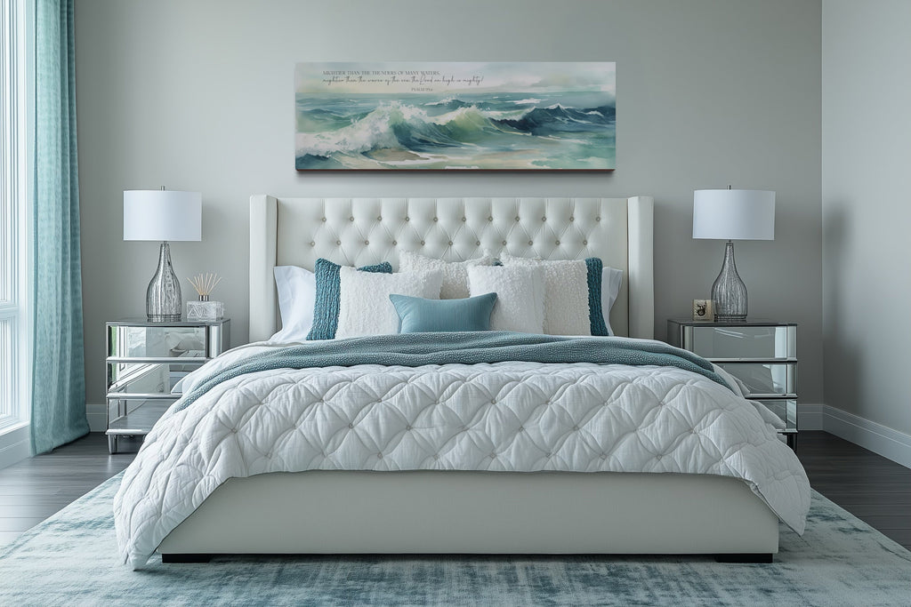 Scripture Wall Art Mightier Than The Waves Horizontal Framed Canvas Wall Art