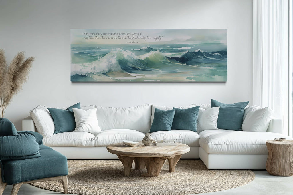Scripture Wall Art Mightier Than The Waves Horizontal Framed Canvas Wall Art