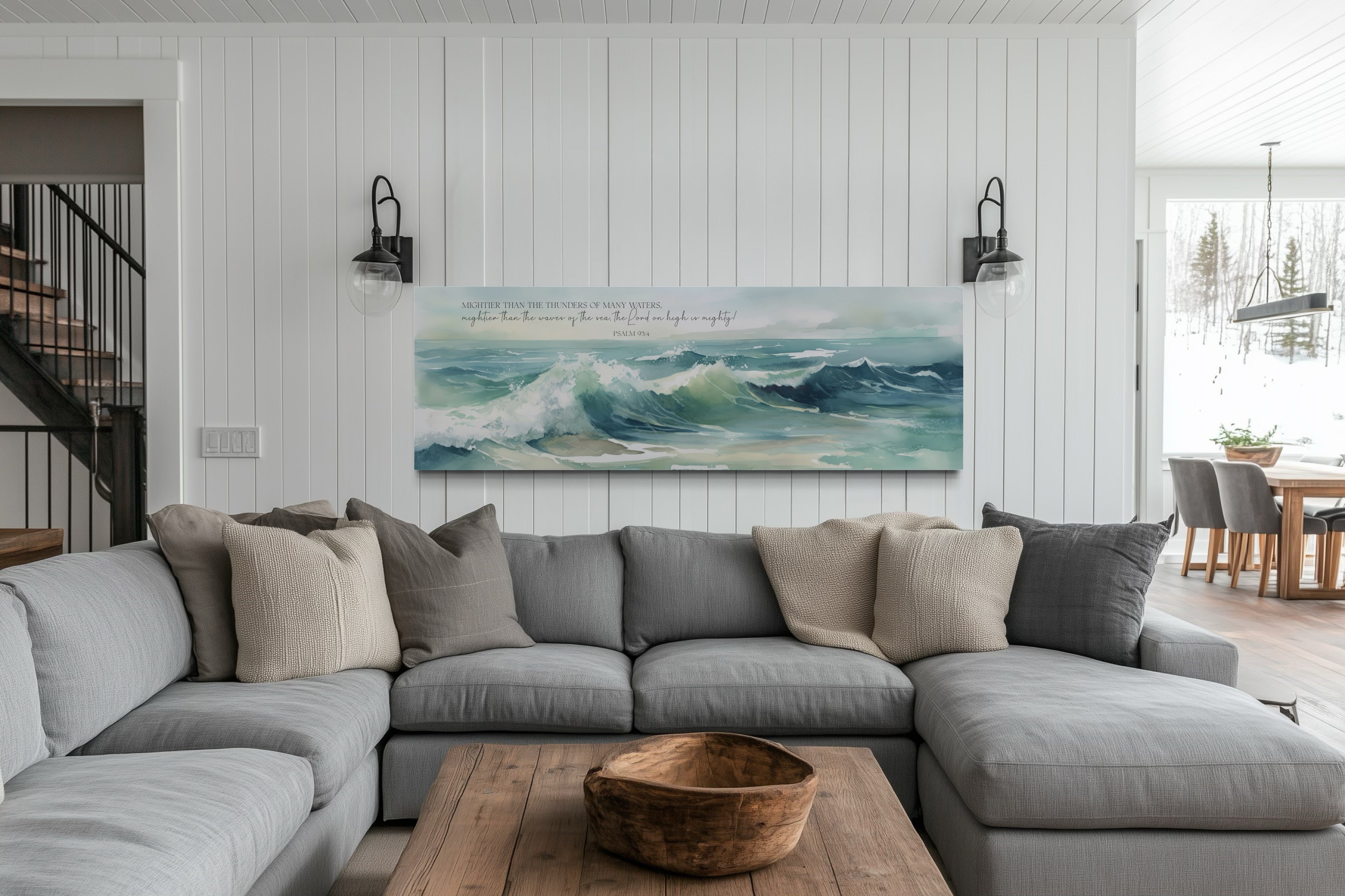 Scripture Wall Art Mightier Than The Waves Horizontal Framed Canvas Wall Art