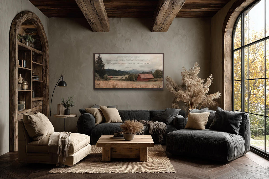 Scripture Wall Art The Lord Bless You And Keep, Numbers 6:24-26 Bible Verse Landscape With Red Barn