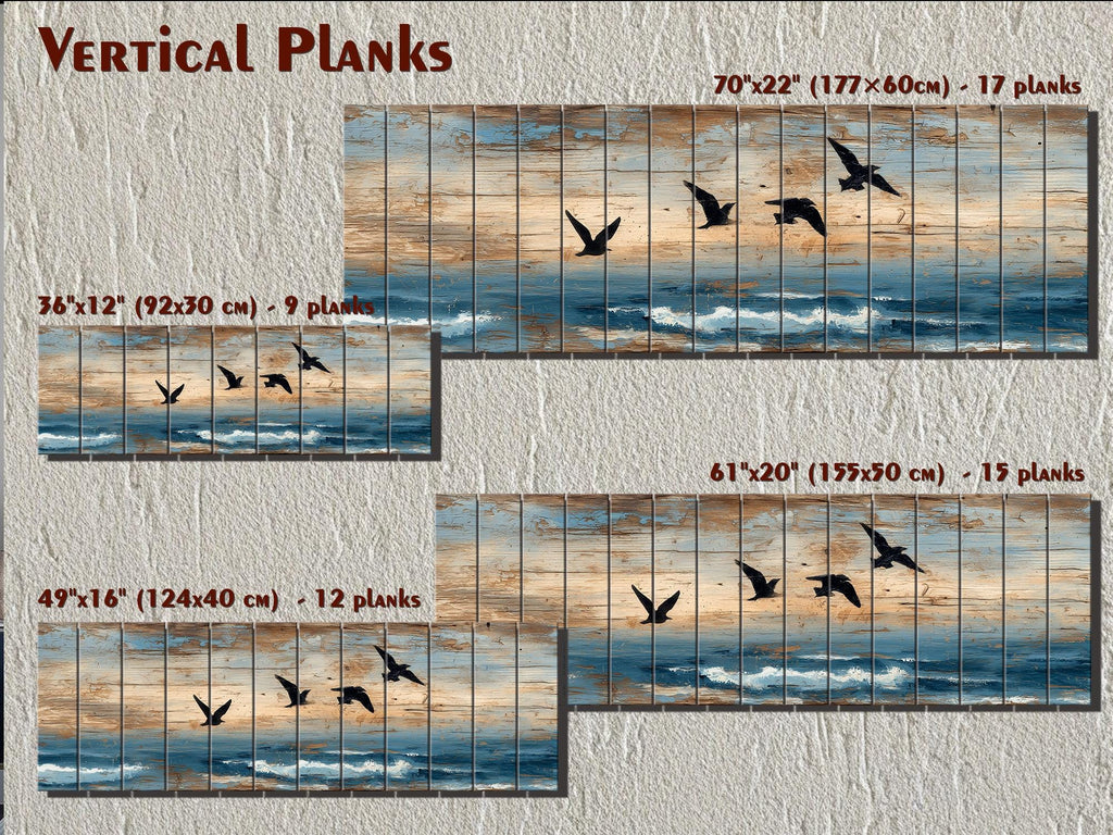 Sea Birds Over Ocean Distressed Horizontal Coastal Wood Wall Art