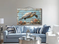 Sea Turtle Coastal Wall Art On Real Wood for Beach House Decor