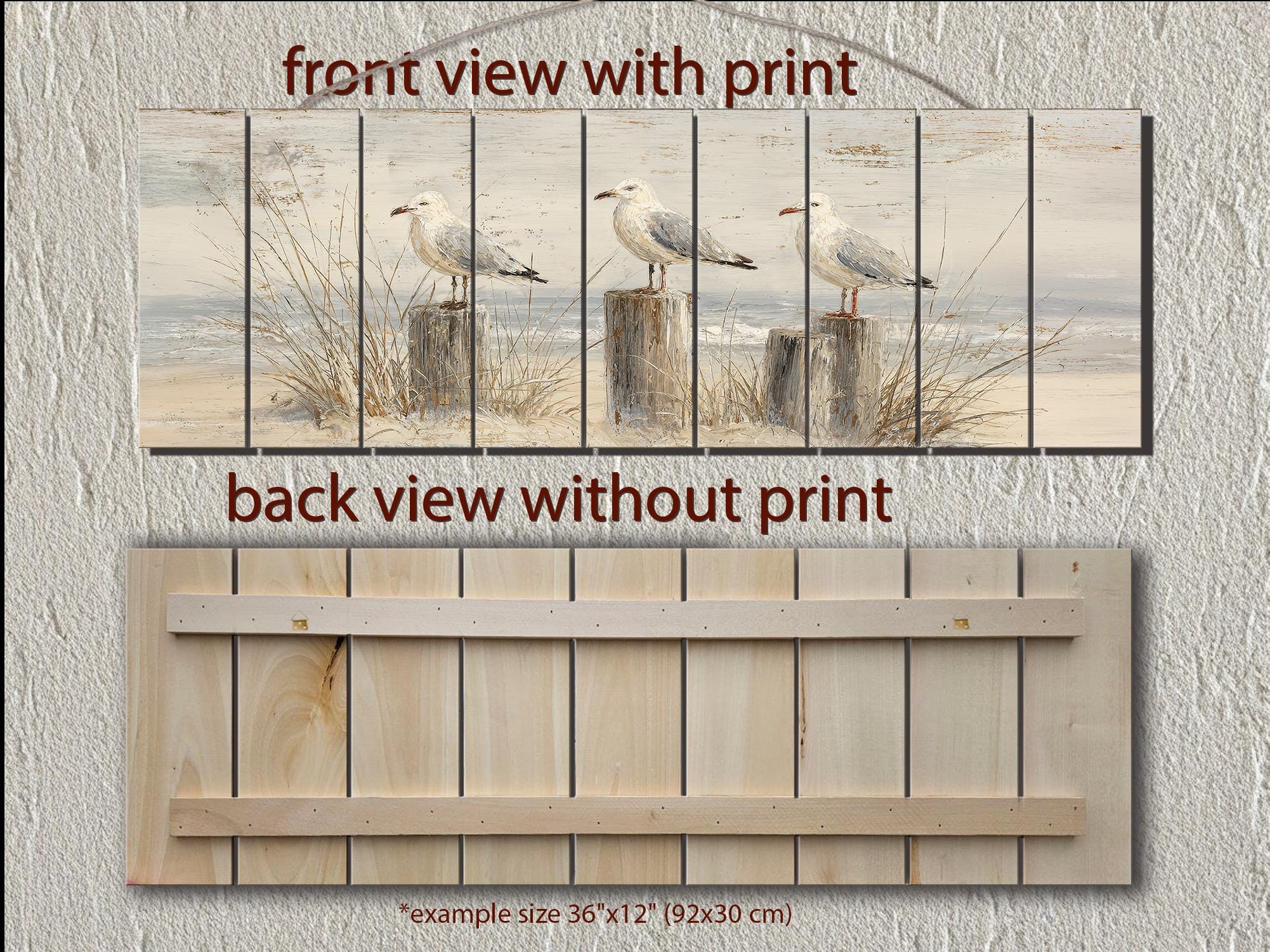 Seagulls on Beach Posts Large Horizontal Wood Wall Art For Beach House Decor