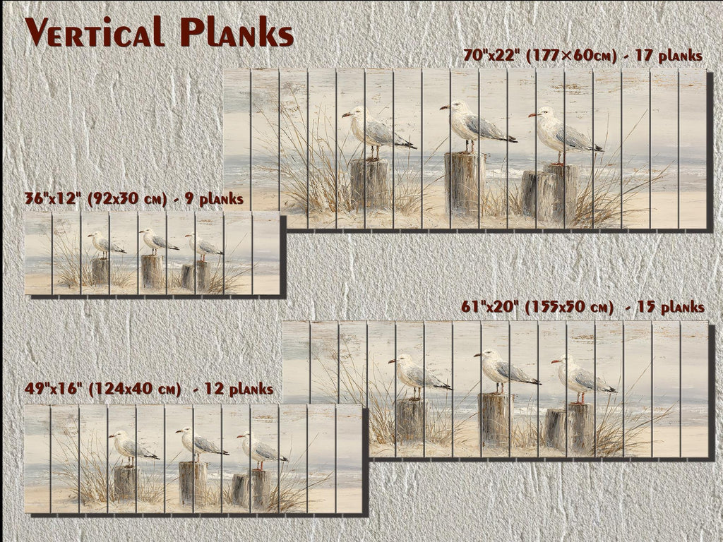 Seagulls on Beach Posts Large Horizontal Wood Wall Art For Beach House Decor