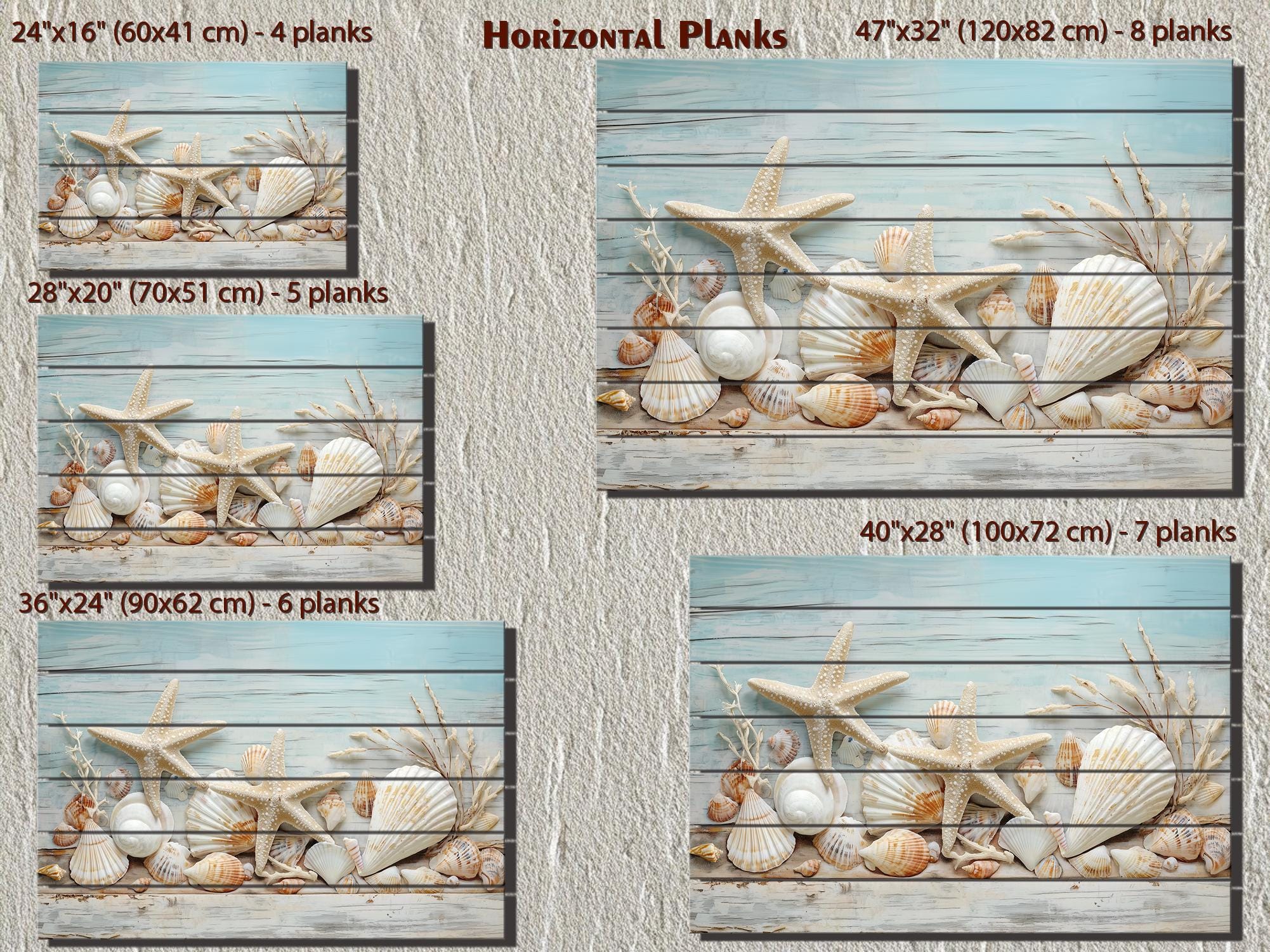Seashells and Starfish Coastal Wood Wall Art