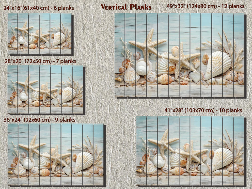 Seashells and Starfish Coastal Wood Wall Art
