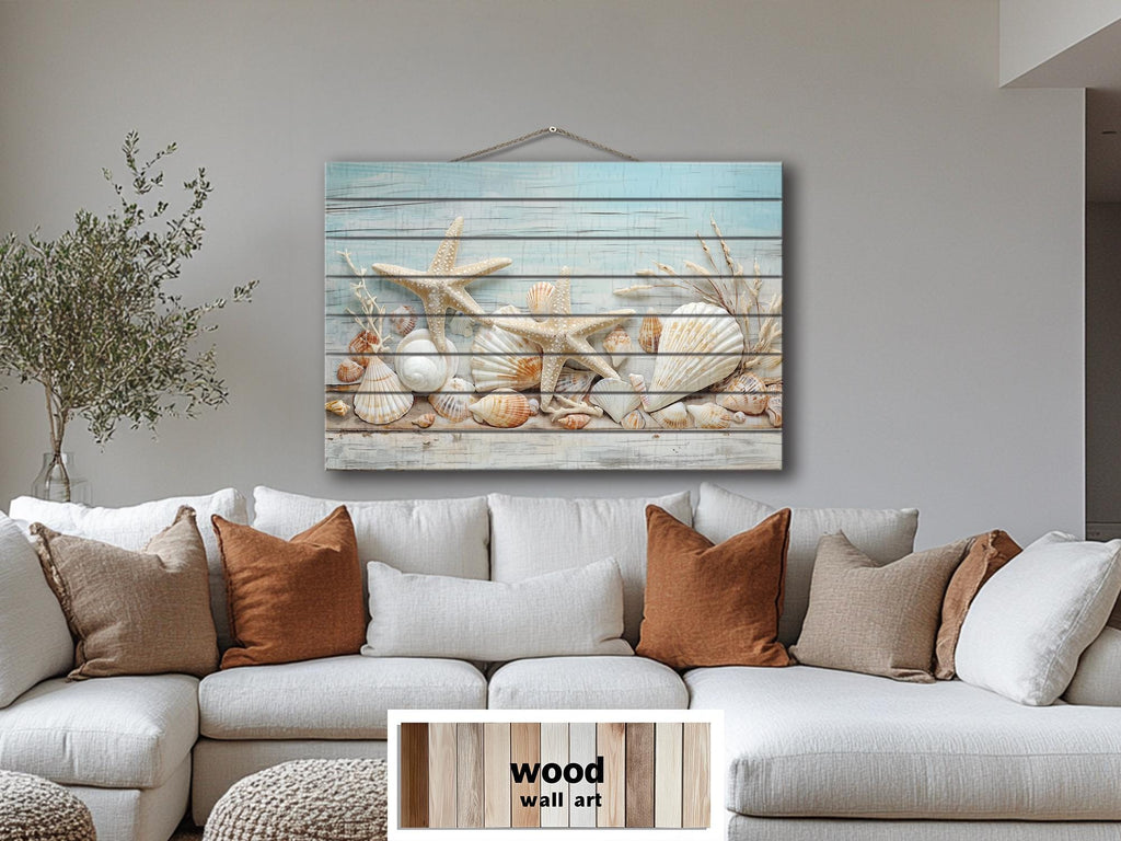 Seashells and Starfish Coastal Wood Wall Art