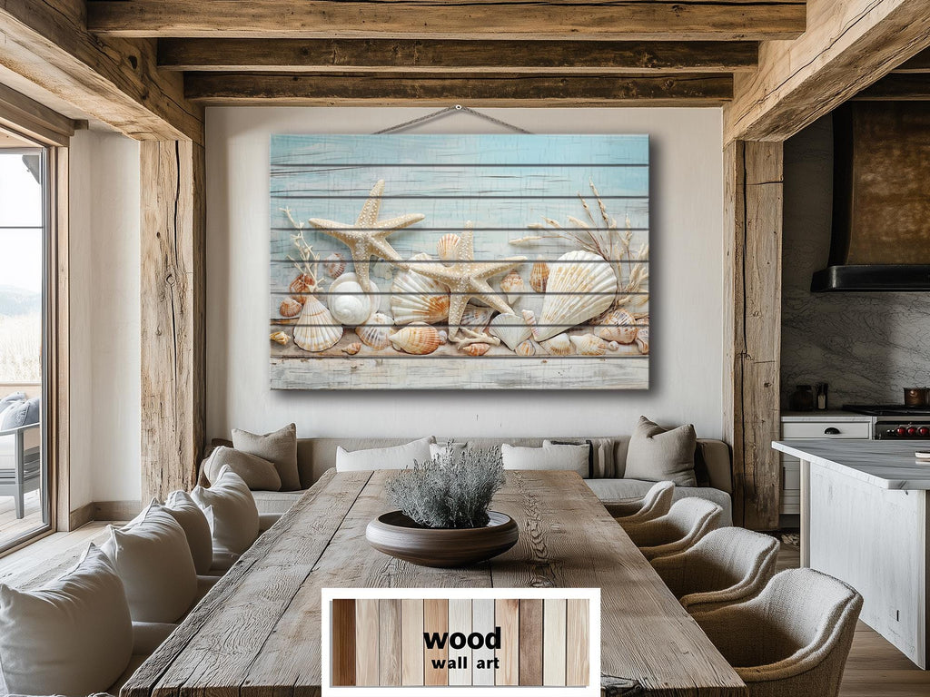 Seashells and Starfish Coastal Wood Wall Art