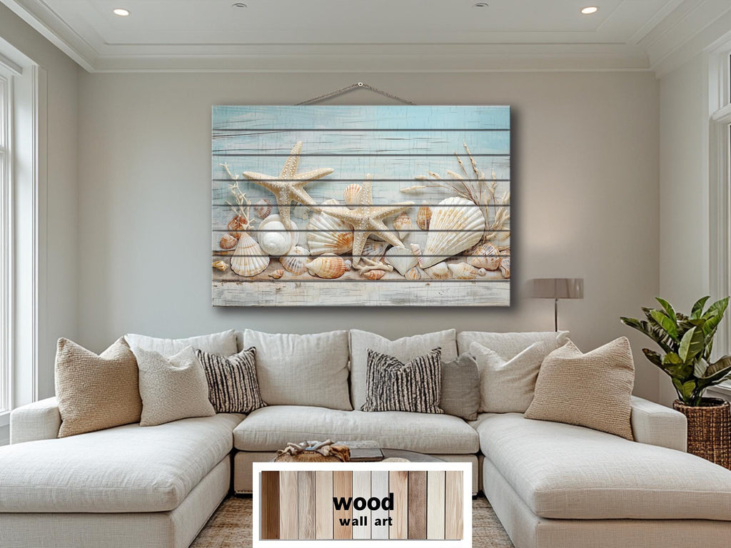 Seashells and Starfish Coastal Wood Wall Art