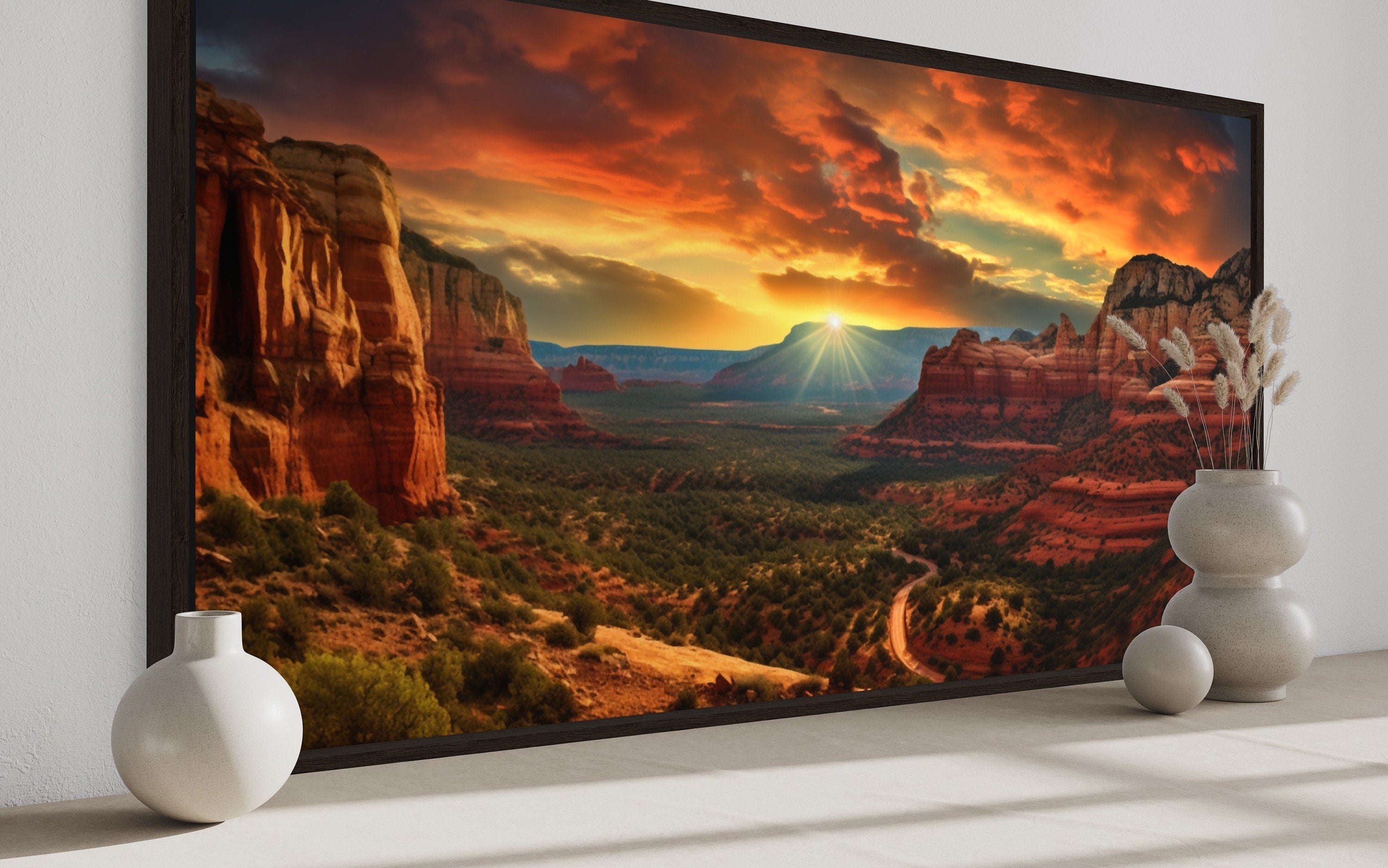 Sedona Sunset Canvas - Framed Southwest Wall Art with Vibrant Sunset Colors