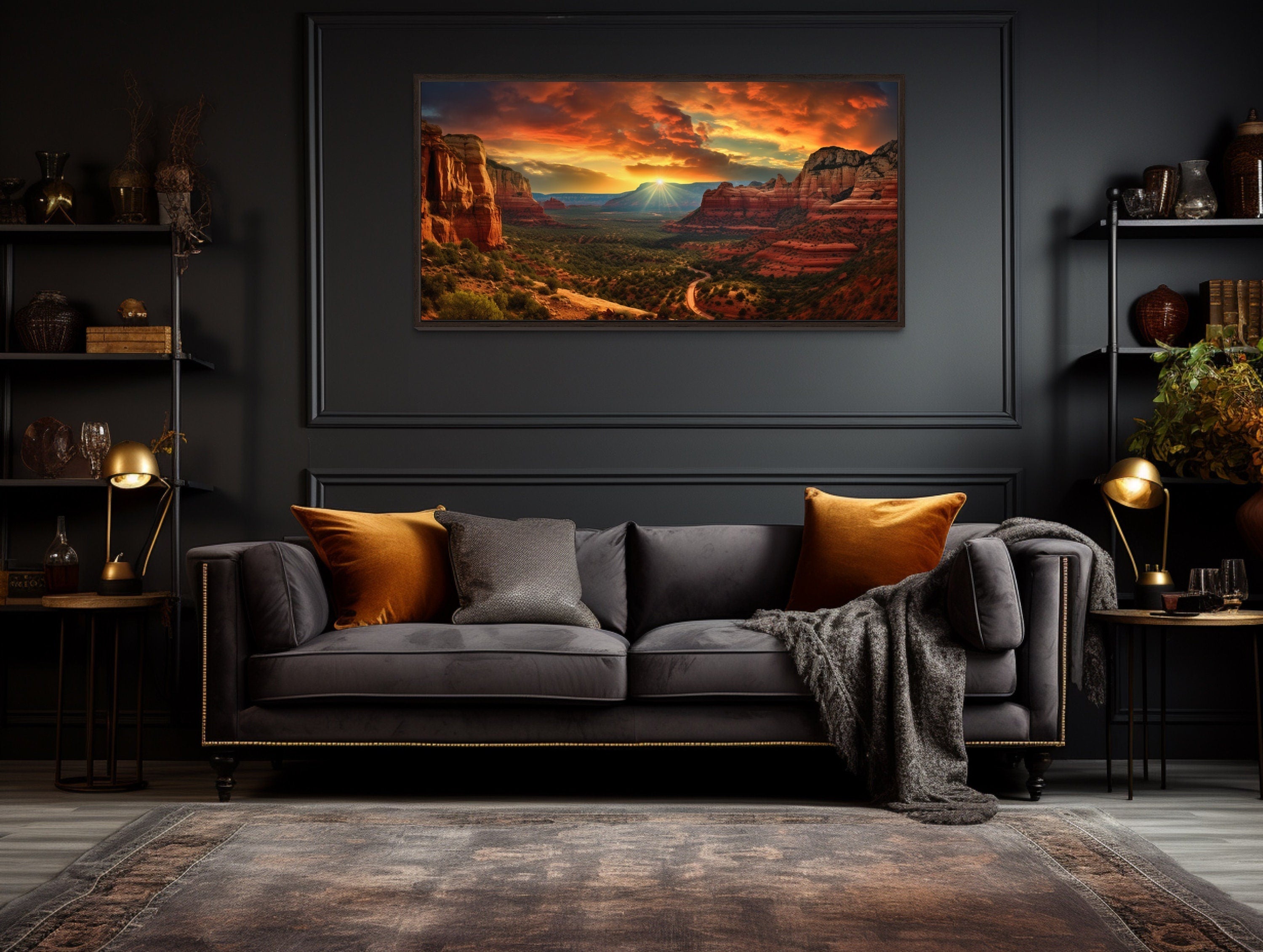 Sedona Sunset Canvas - Framed Southwest Wall Art with Vibrant Sunset Colors
