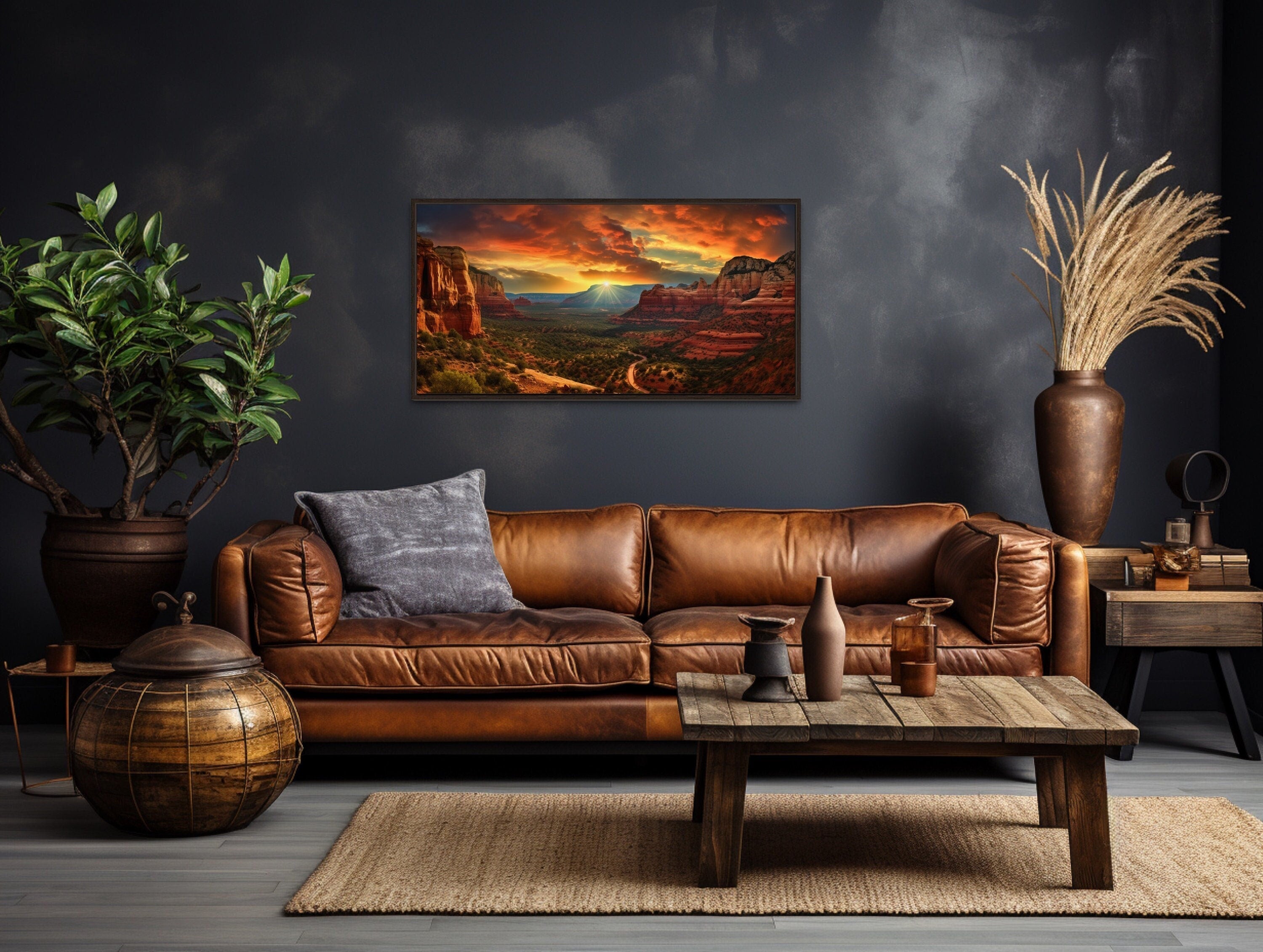 Sedona Sunset Canvas - Framed Southwest Wall Art with Vibrant Sunset Colors
