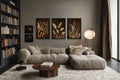 Set Of 3 Brown Beige Boho Earth Tone Grass Canvas Wall Art