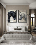 Set of 2 Black And White Horses Romantic Framed Canvas Wall Art
