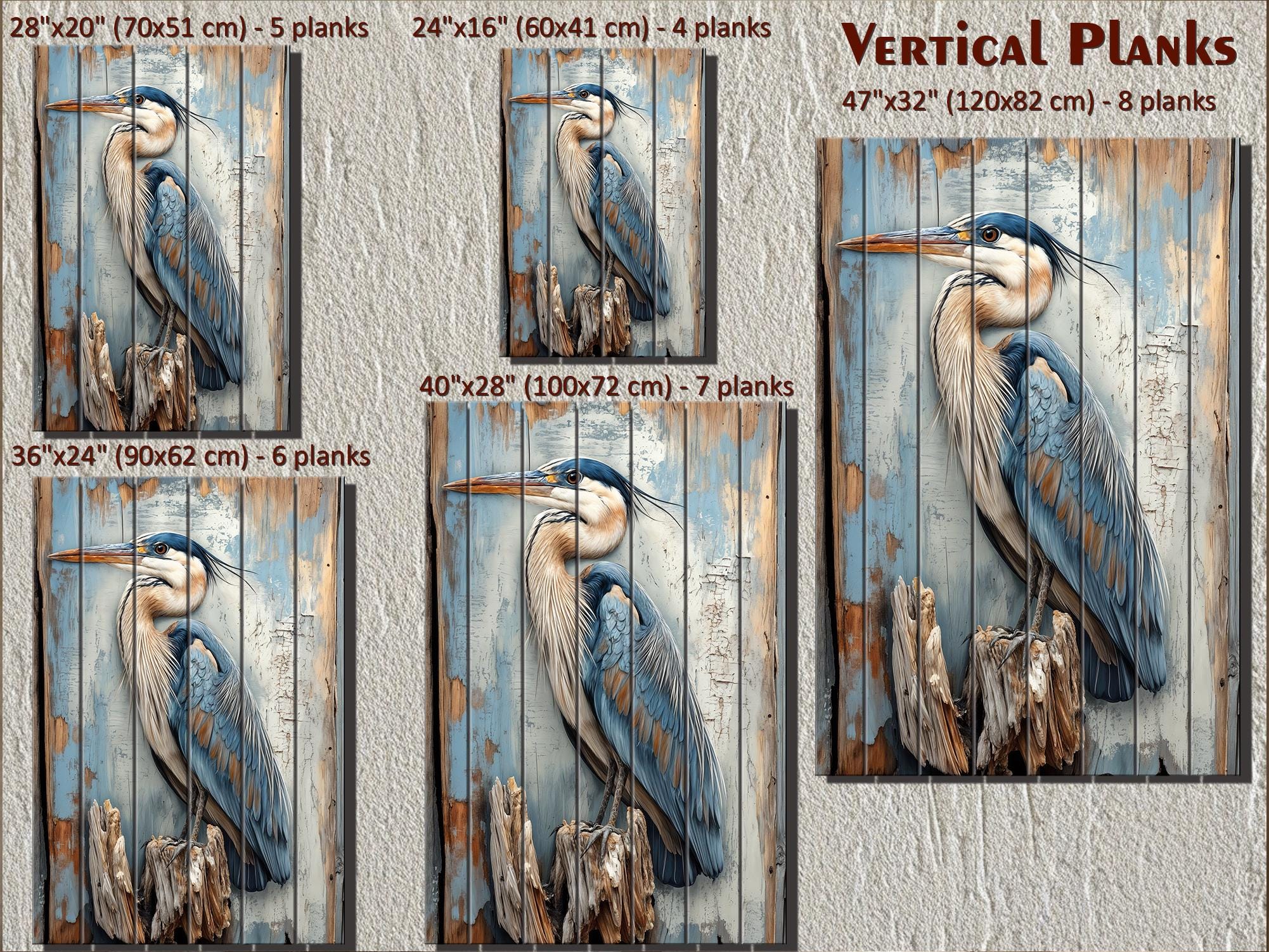 Set of 2 Blue Herons Distressed Wood Wall Art