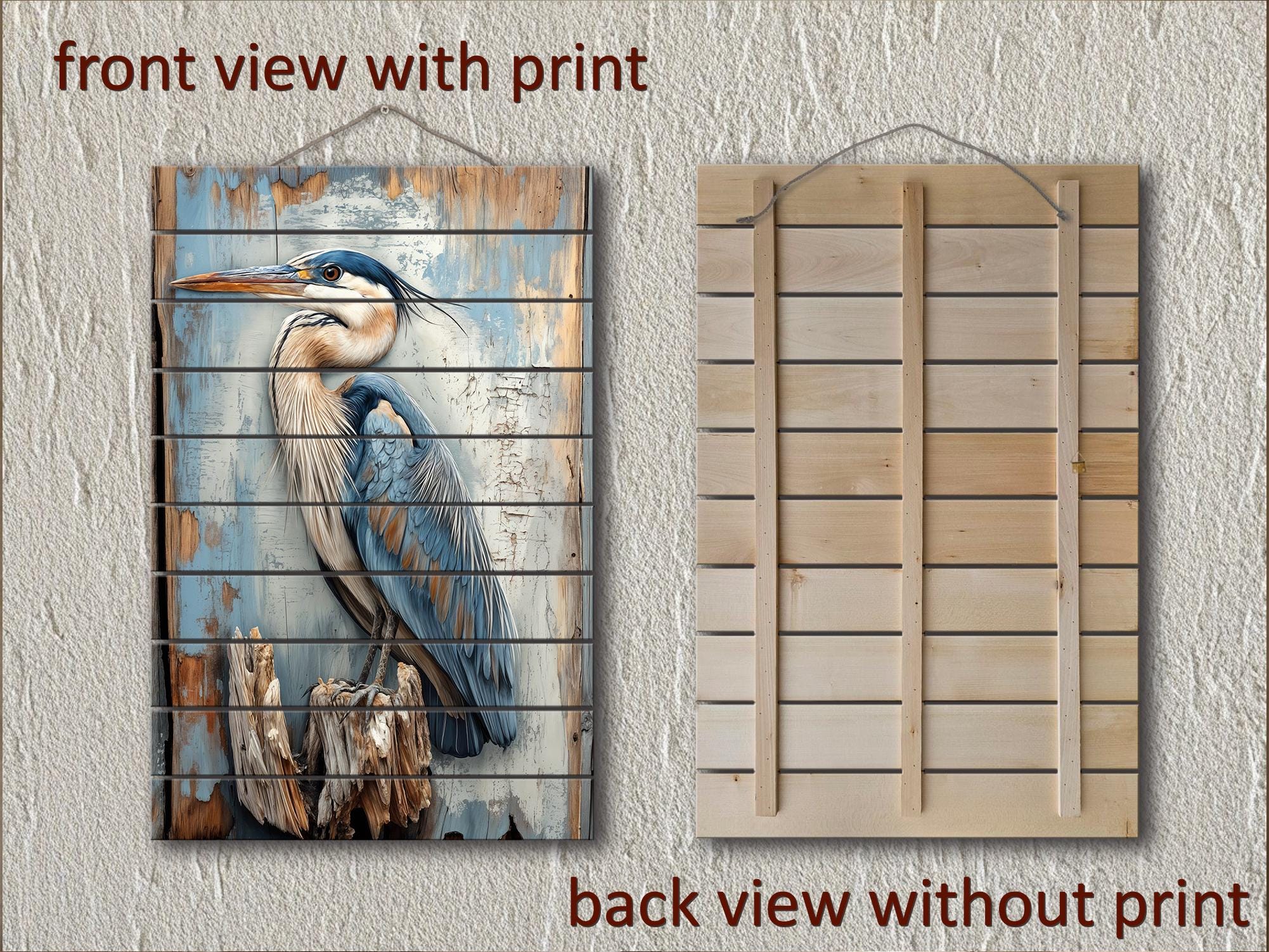 Set of 2 Blue Herons Distressed Wood Wall Art