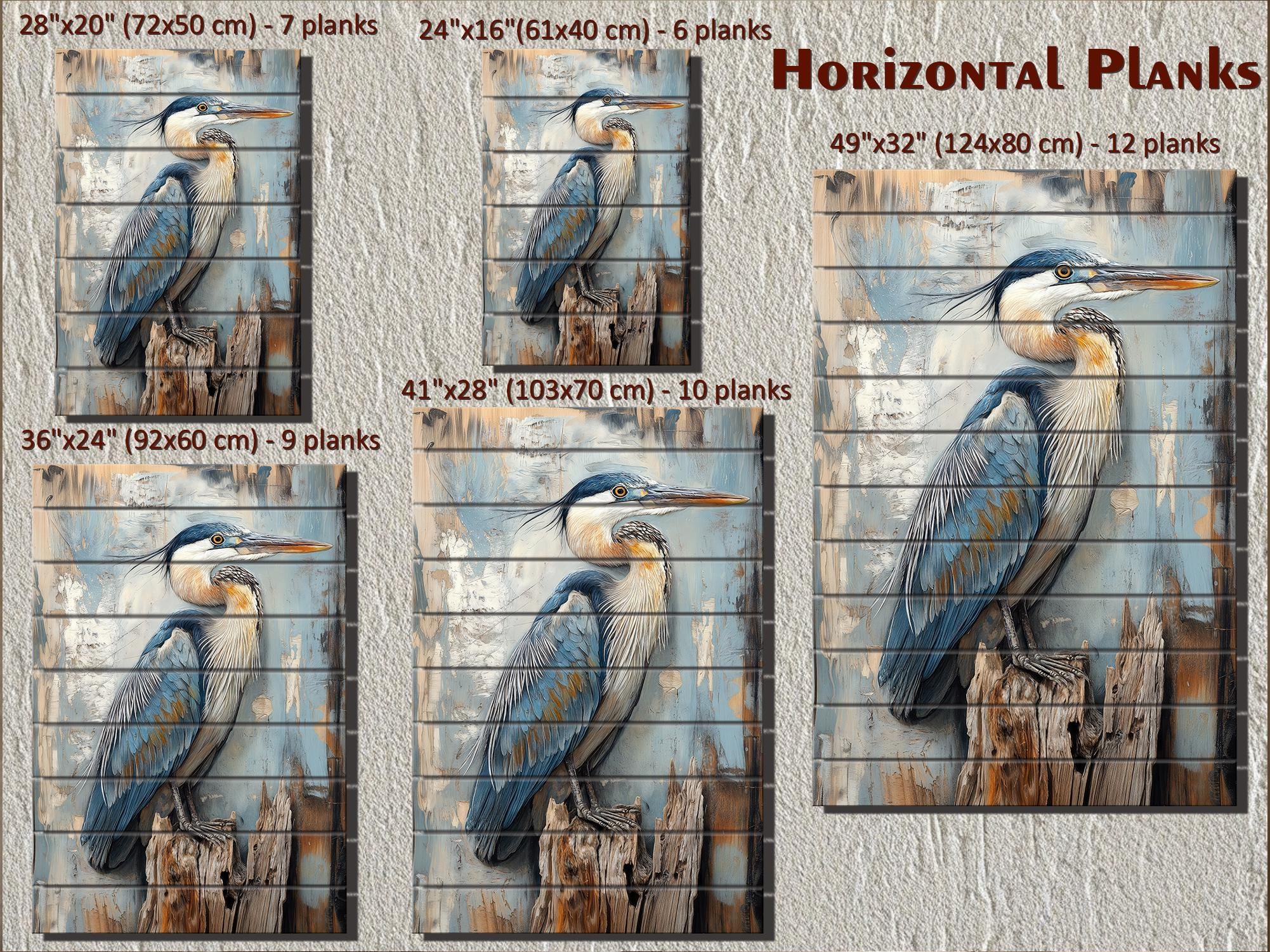 Set of 2 Blue Herons Distressed Wood Wall Art