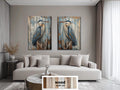 Set of 2 Blue Herons Distressed Wood Wall Art
