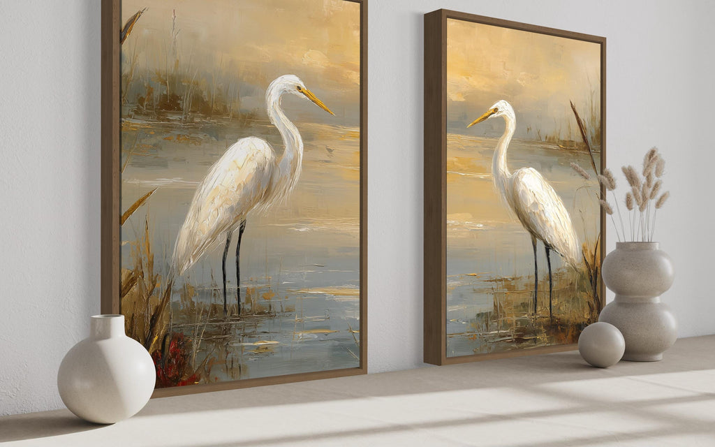 Set of 2 Egrets In The March Framed Canvas Wall Art