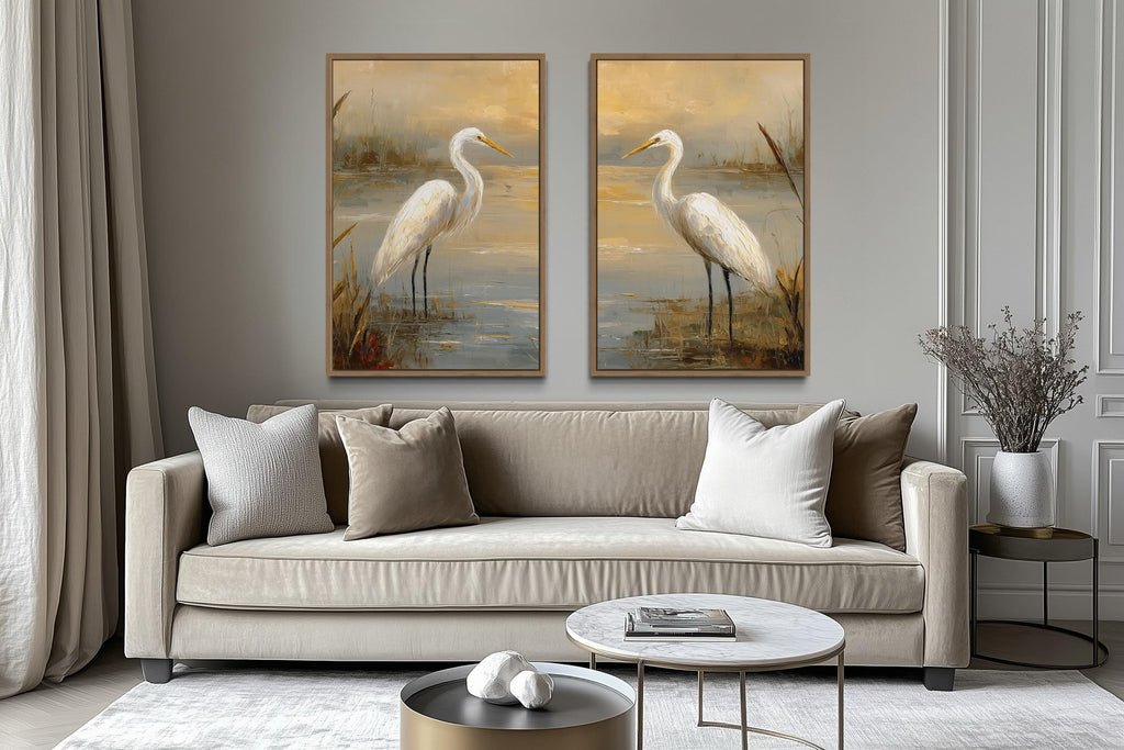 Set of 2 Egrets In The March Framed Canvas Wall Art