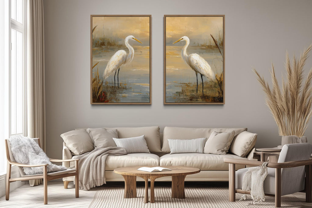 Set of 2 Egrets In The March Framed Canvas Wall Art