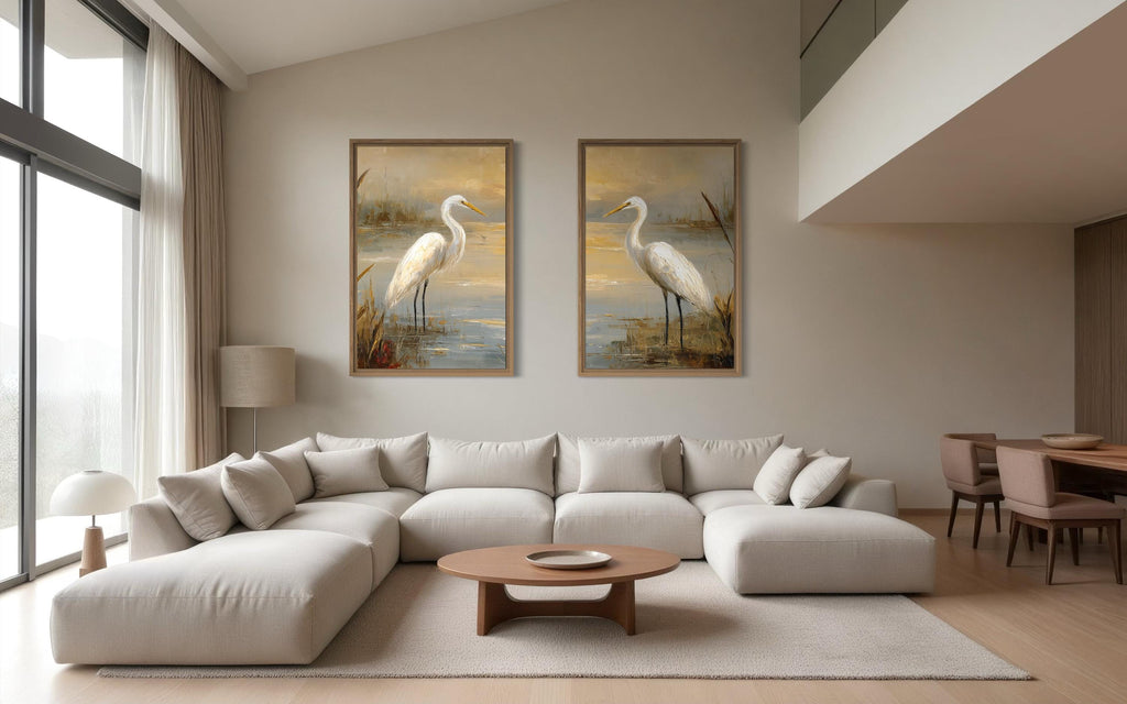 Set of 2 Egrets In The March Framed Canvas Wall Art
