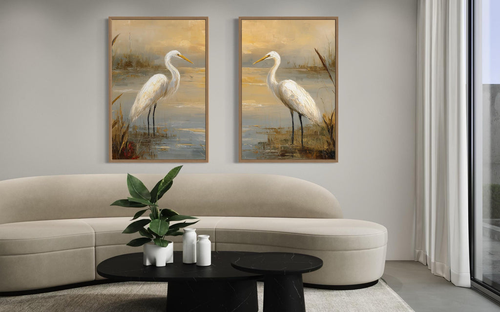 Set of 2 Egrets In The March Framed Canvas Wall Art