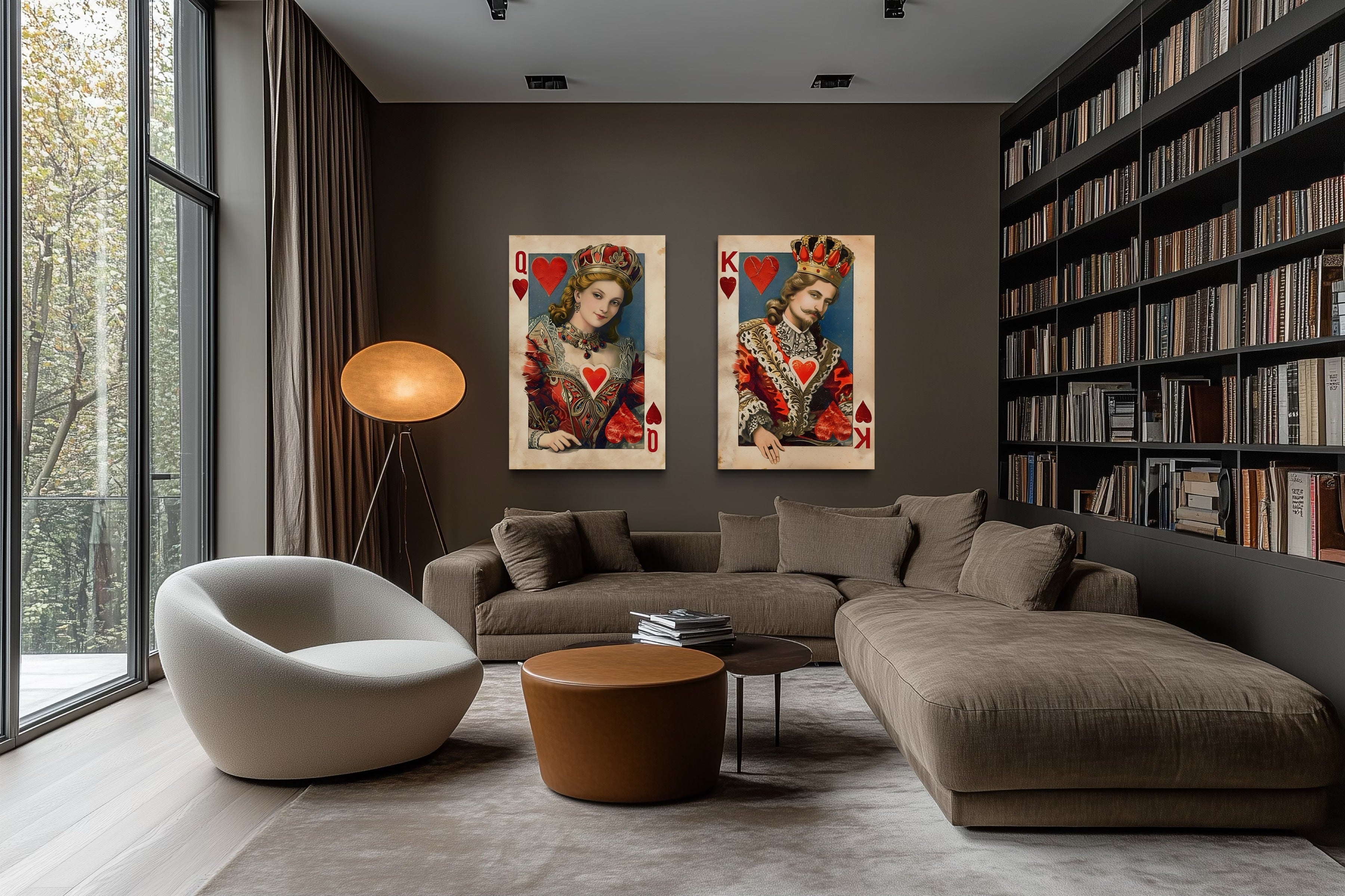 Set of 2 King And Queen Of Hearts Cards Framed Canvas Wall Art
