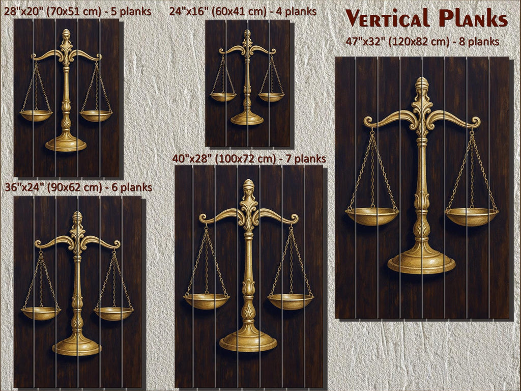 Set of 2 Law Office Wood Wall Art – Brown Gold Lady Justice & Scales Of Justice
