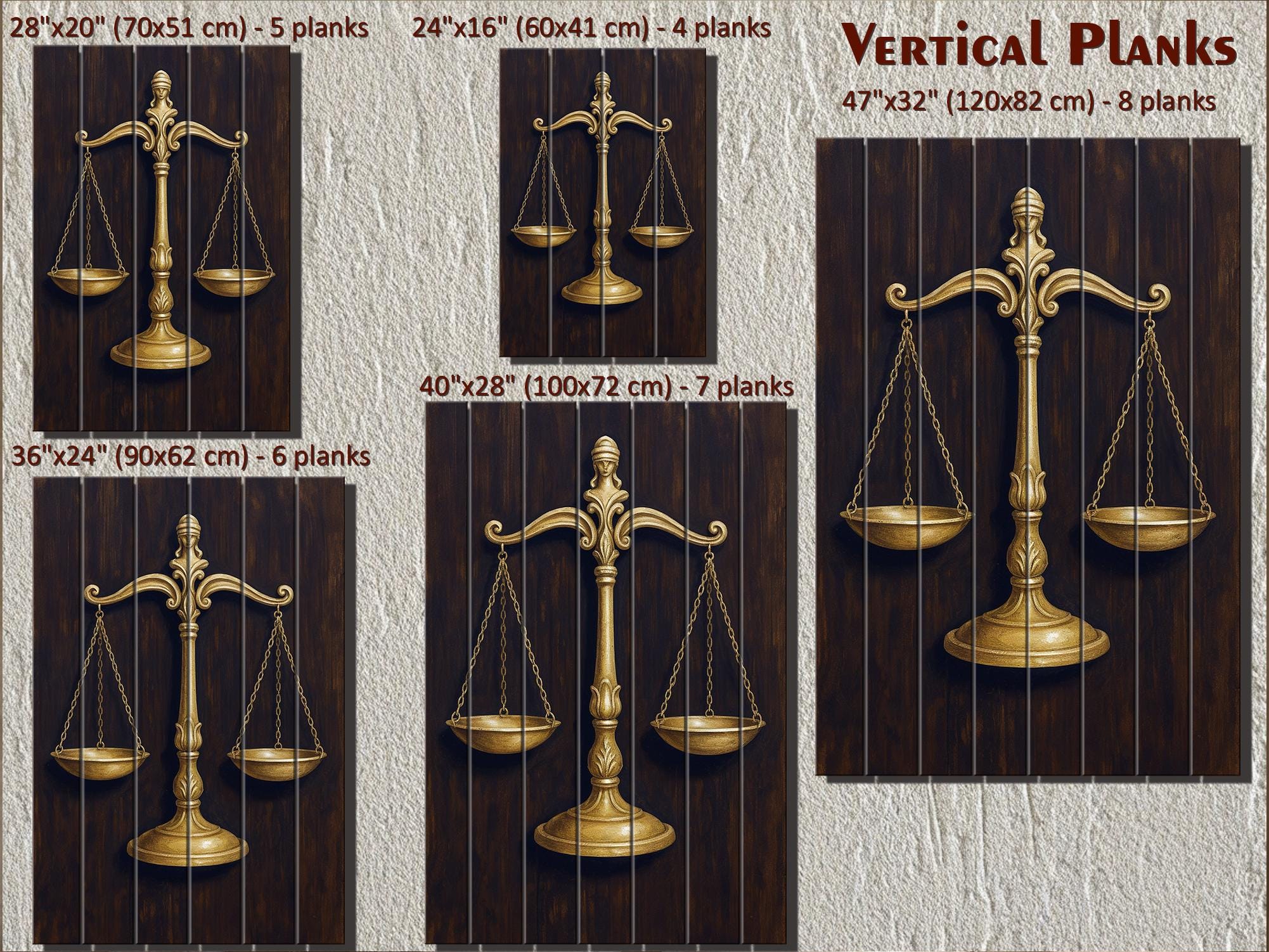 Set of 2 Law Office Wood Wall Art – Brown Gold Lady Justice & Scales Of Justice