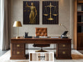 Set of 2 Law Office Wood Wall Art – Brown Gold Lady Justice & Scales Of Justice