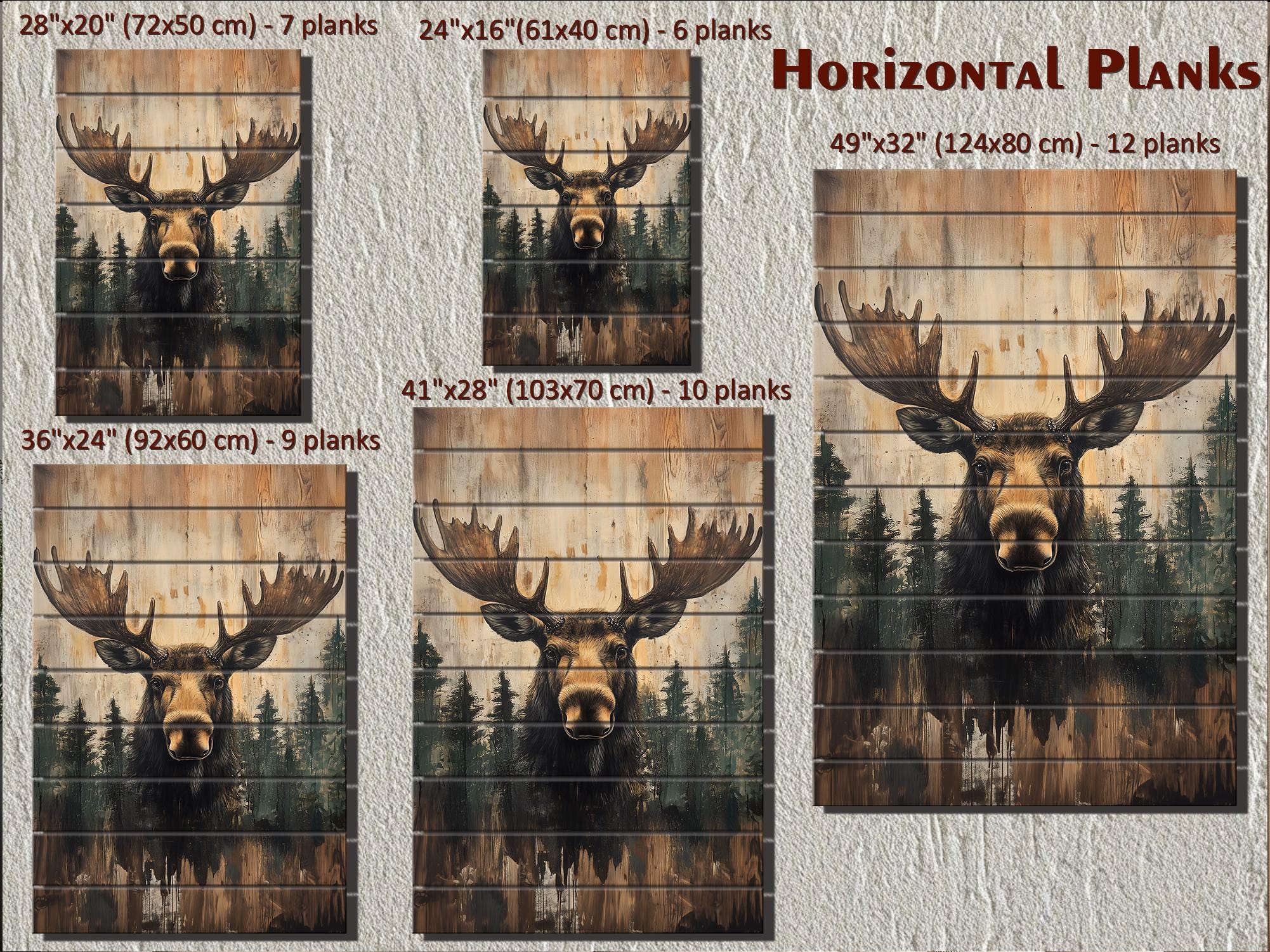 Set of 2 Rustic Moose and Deer Distressed Wood Wall Art