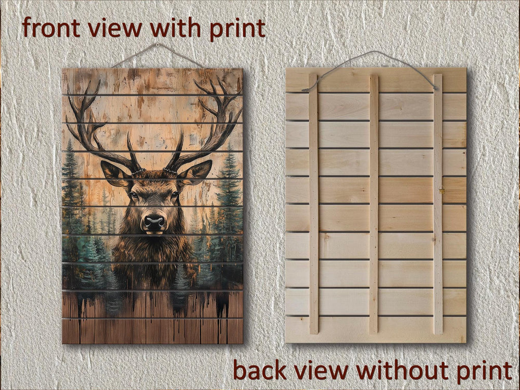 Set of 2 Rustic Moose and Deer Distressed Wood Wall Art