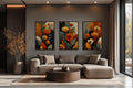 Set of 3 Abstract Floral Warm Earth Tone Boho Wall Art