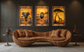Set of 3 African Animals In Savanna Wall Art - Elephant, Lion Giraffe