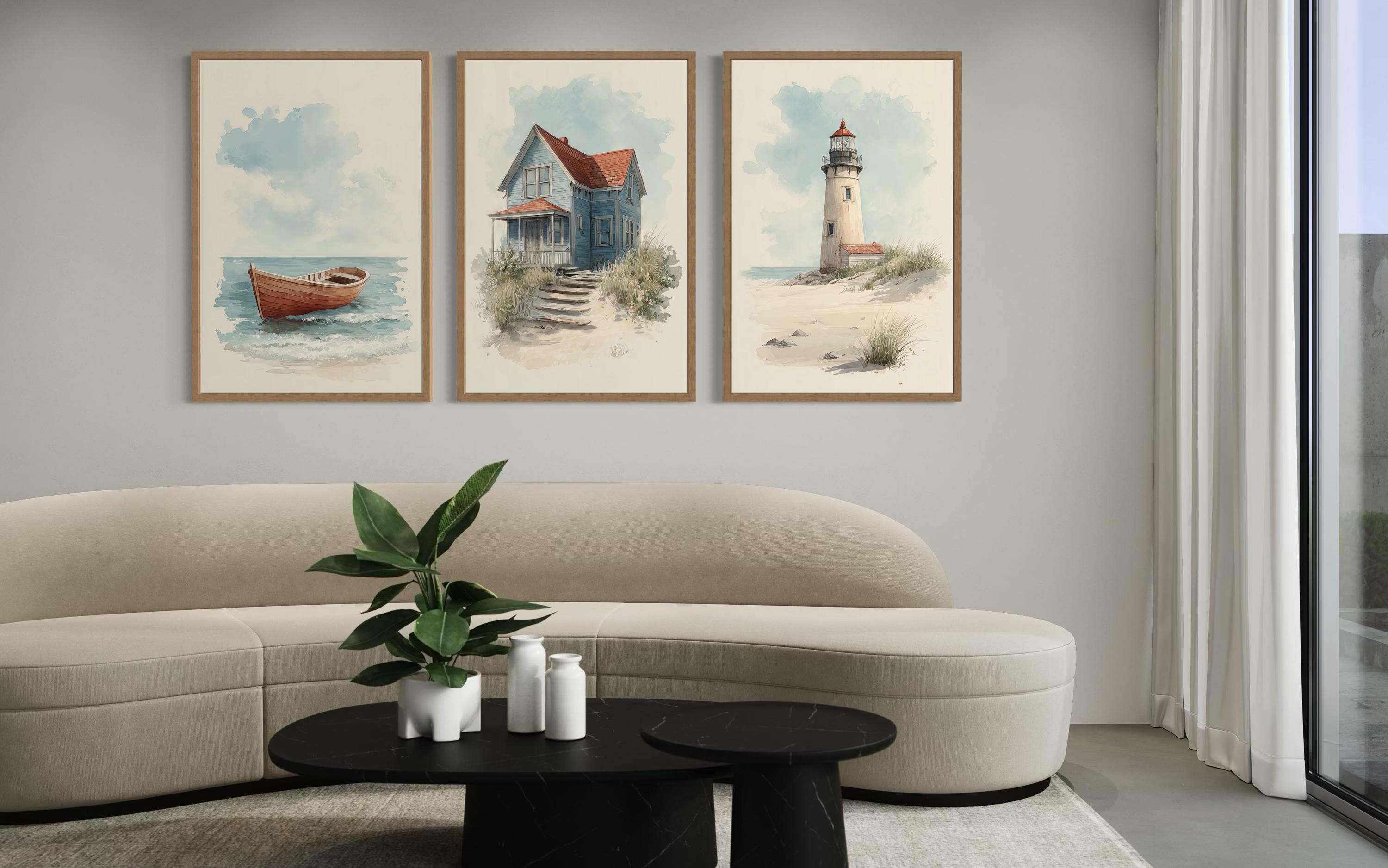 Set of 3 Beach House Wall Art Prints