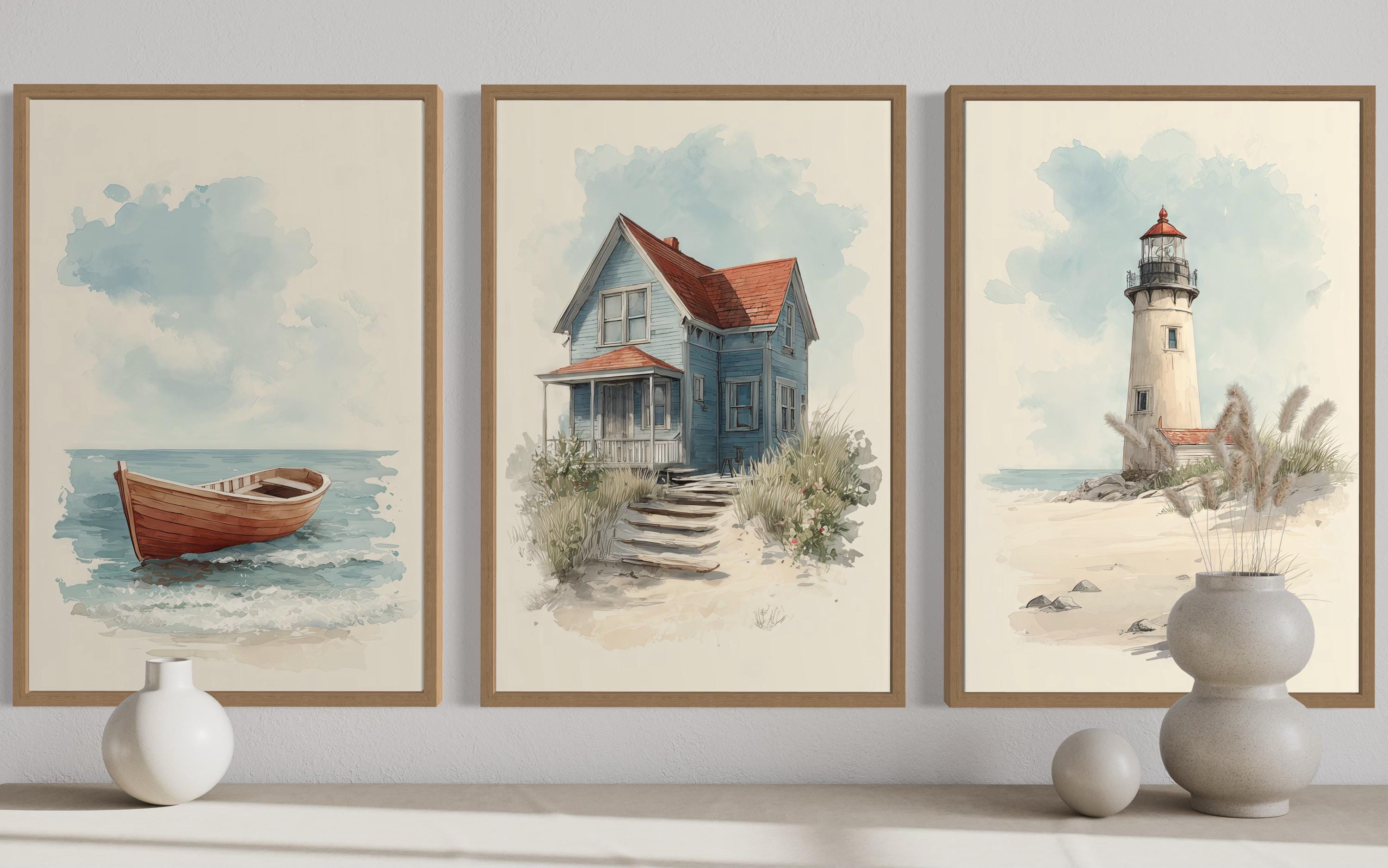 Set of 3 Beach House Wall Art Prints