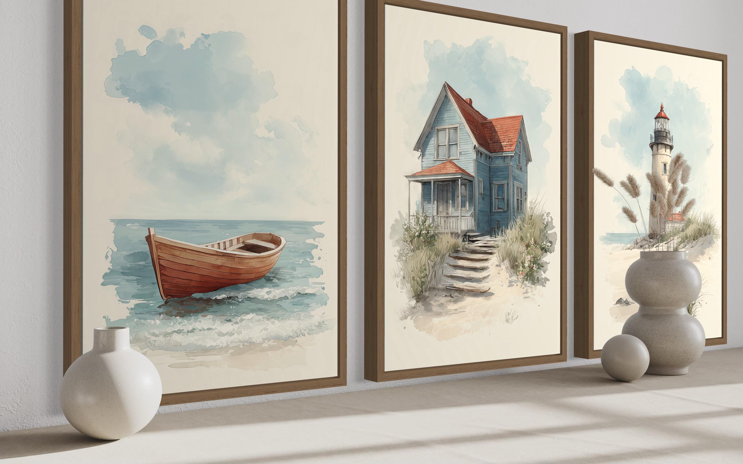 Set of 3 Beach House Wall Art Prints