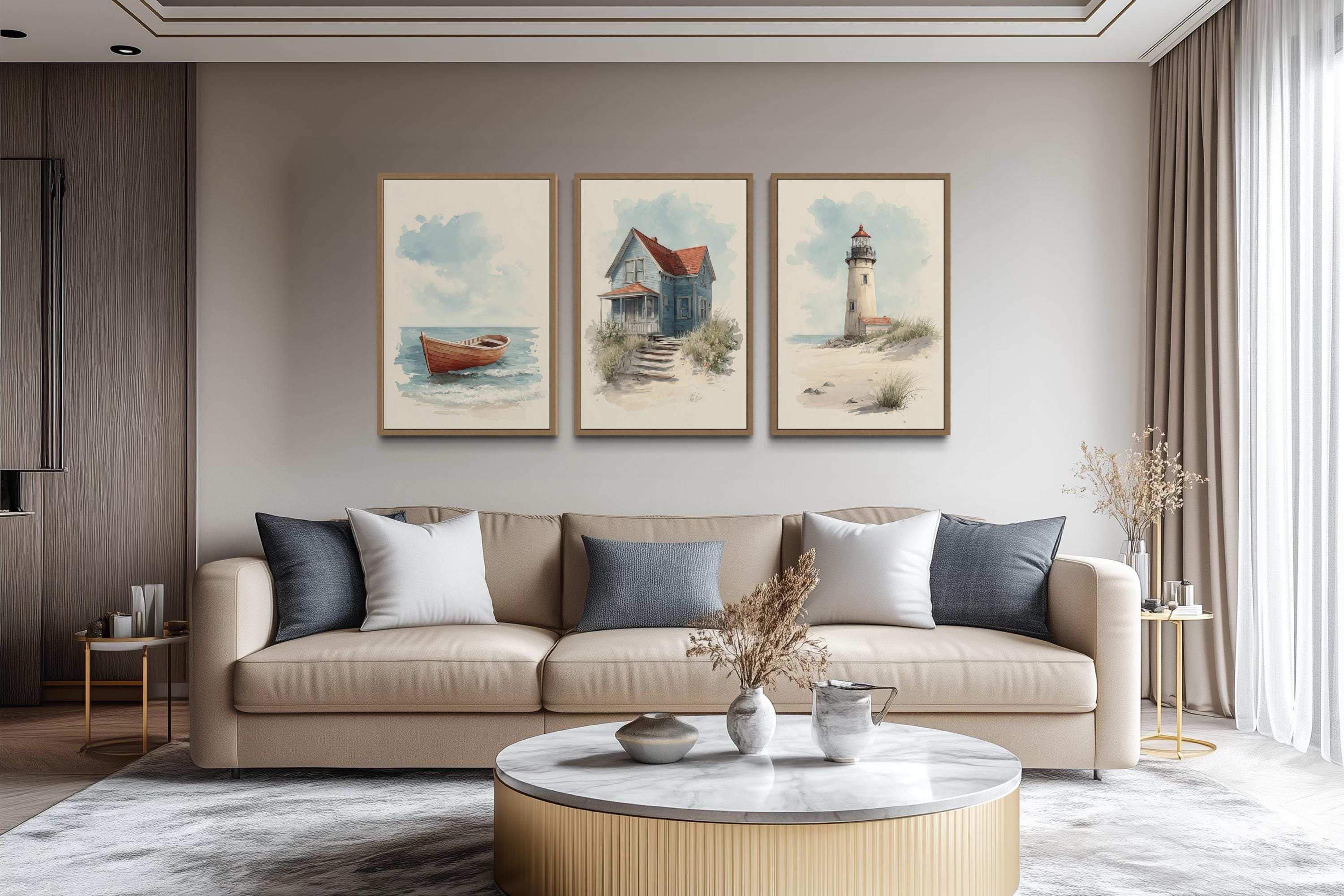 Set of 3 Beach House Wall Art Prints