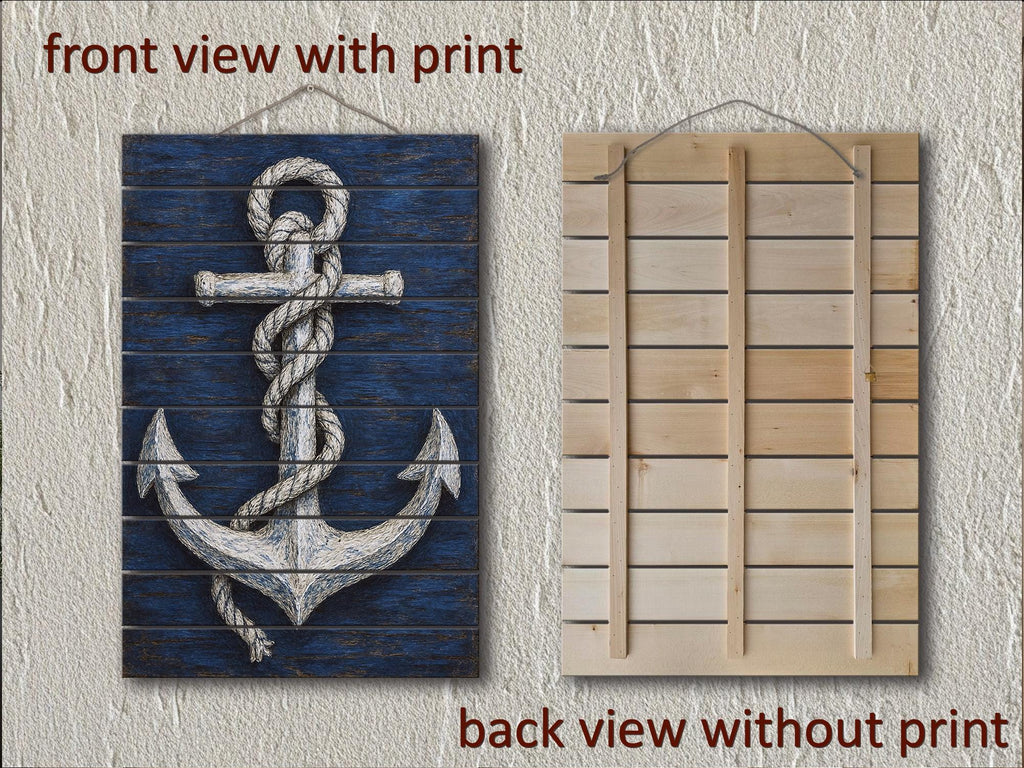 Set of 3 Nautical Distressed Wood Wall Art With  Compass, Anchor And Ship Wheel