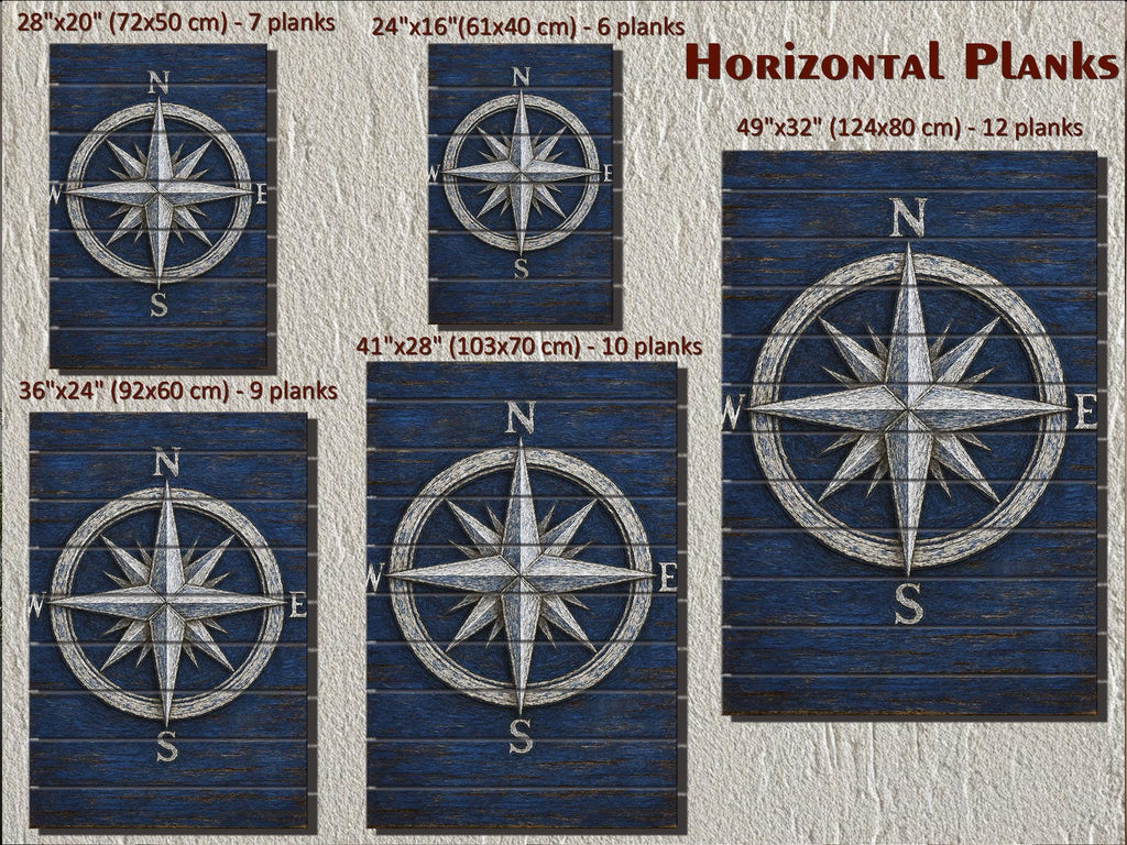 Set of 3 Nautical Distressed Wood Wall Art With  Compass, Anchor And Ship Wheel