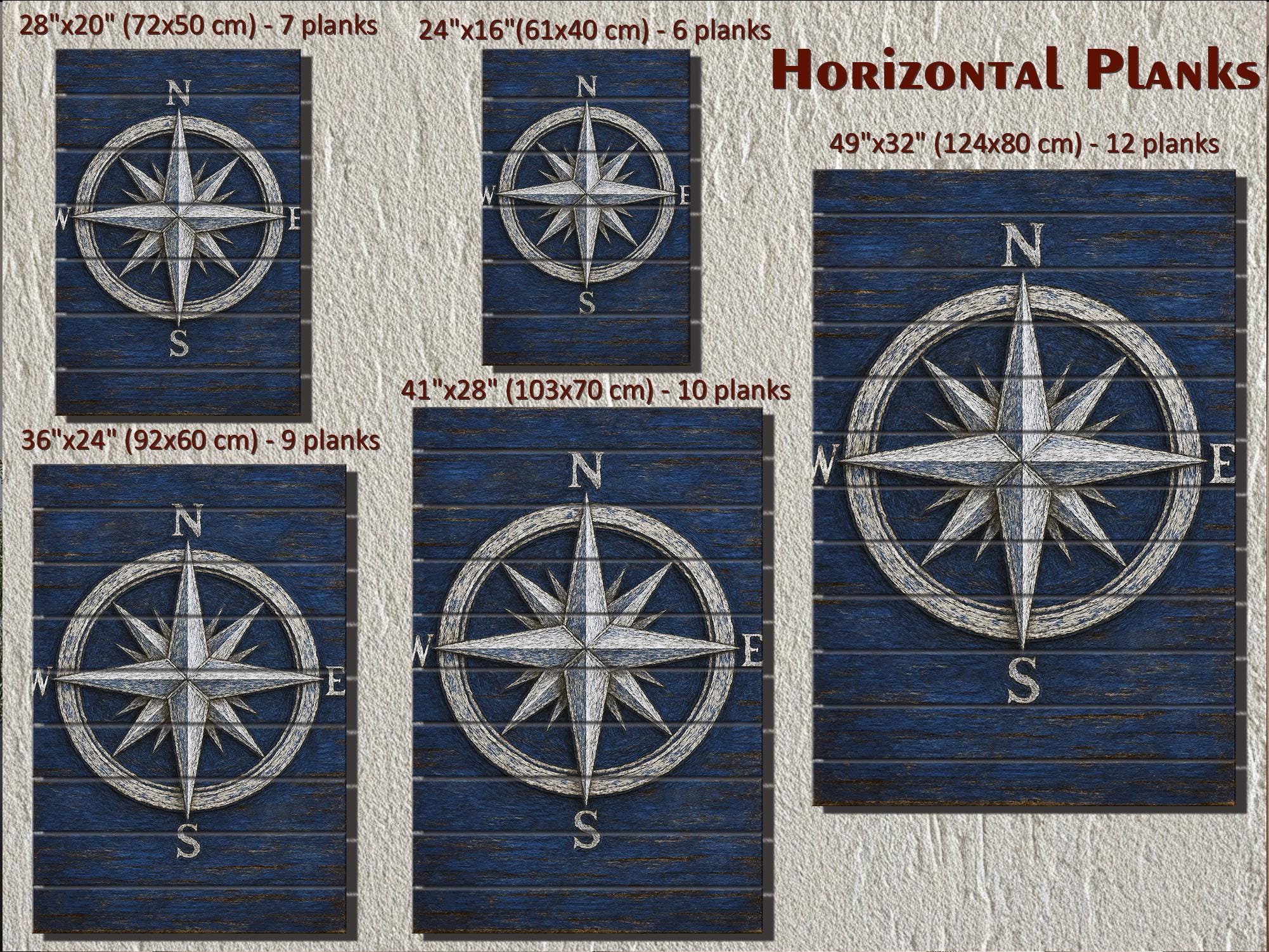 Set of 3 Nautical Distressed Wood Wall Art With  Compass, Anchor And Ship Wheel