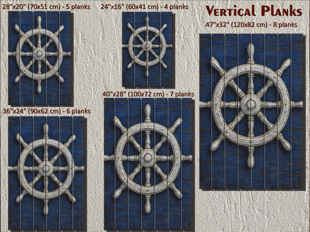 Set of 3 Nautical Distressed Wood Wall Art With  Compass, Anchor And Ship Wheel