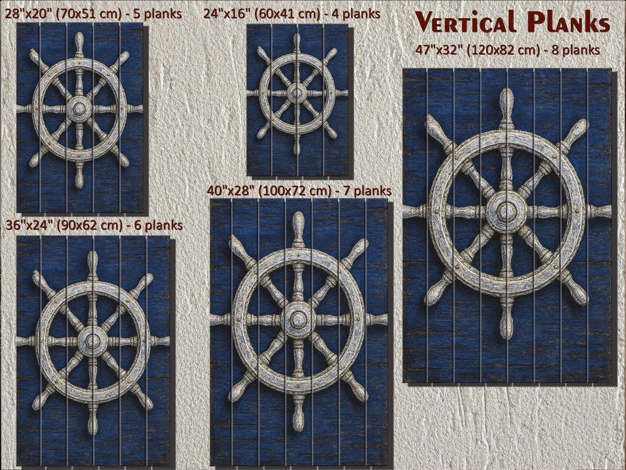 Set of 3 Nautical Distressed Wood Wall Art With  Compass, Anchor And Ship Wheel